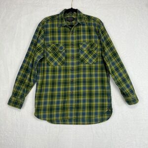 Pendleton Burnside Button Up Mens Medium Green Blue Plaid Flannel Long Sleeve